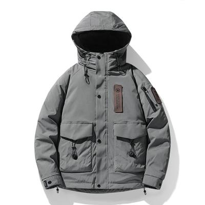 Werkzeugtaschen Daunenjacke Herren Kurz Kapuze Verdickt Warm Lässig Herren