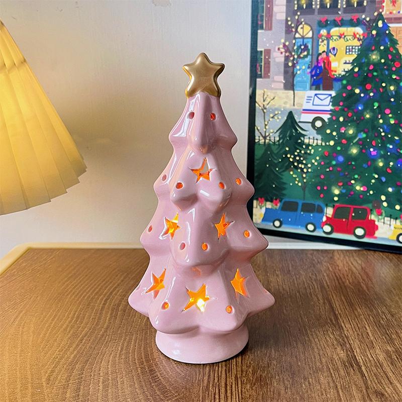 Graduation Gift Christmas Tree Night Light Practical Desktop Ceramic Ornament for Girls' Birthdays As A Gift