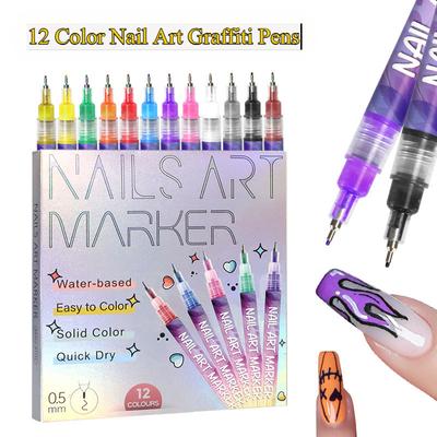 Nail Art Graffiti-Stift, 12-farbiger Acryl-Farbstift, Tracing Nail DIY, schnelltrocknender Punkt-Blumen-Hook-Line-Stift