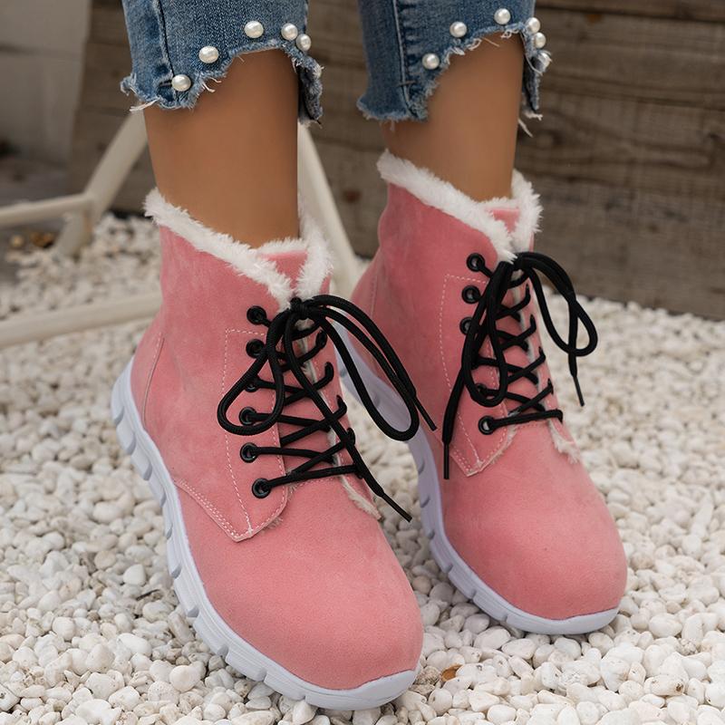 Black Faux Suede Lace Up Snow Boots Women Anti Slip Warm Short Plush Ankle Boots Woman Plus Size 43 Thick Sole Winter Shoes