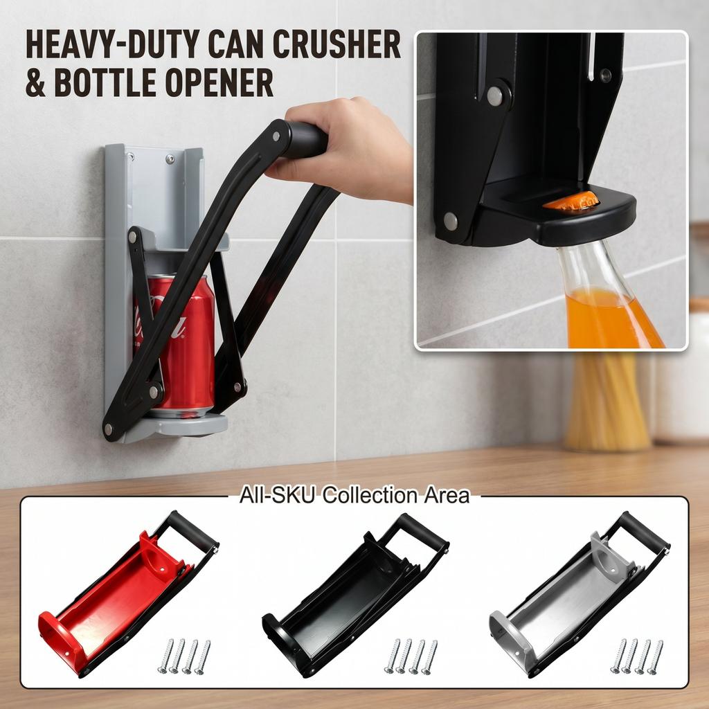 Can Crusher Tool Heavy Duty Aluminum Can Crusher for Recycling Easy To Use Manual Can Crusher with Comfortable Handle for Aluminum and Steel Cans