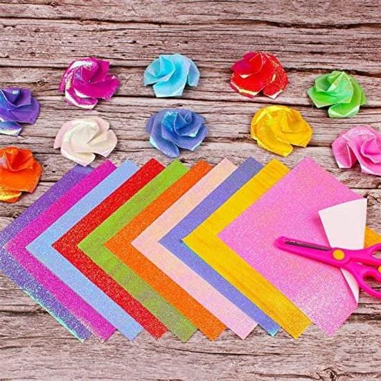 DFsucces Origami 100 Sheets Glitter Paper Aurora Color Foil 15cm 15 Colors Wrapping Birthday Party
