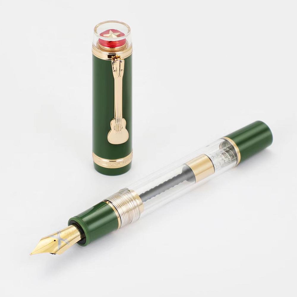 

Перьевая ручка Jinhao 1935 Tiandao – Прозрачный корпус, Дизайн с золотым гитарным клипом – Перо F/M, Ручки с чернилами зеленых и красных цветов для офиса, письма и в подарок F зелёный