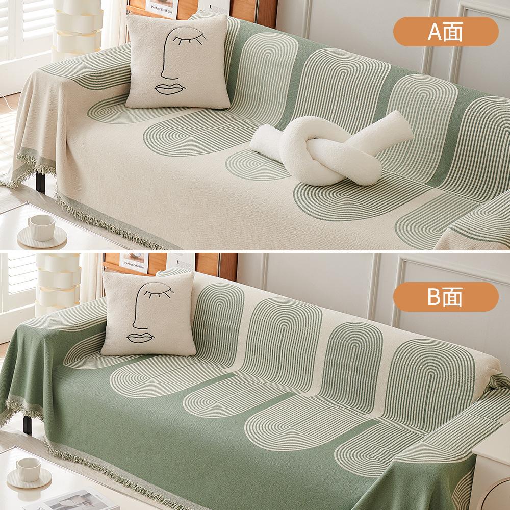 1Pc Geometric Jacquard Chenille Sofa Cover With Tassels Double-Sided Thick Sofa Blanket For Living Room Decor Multiple Use