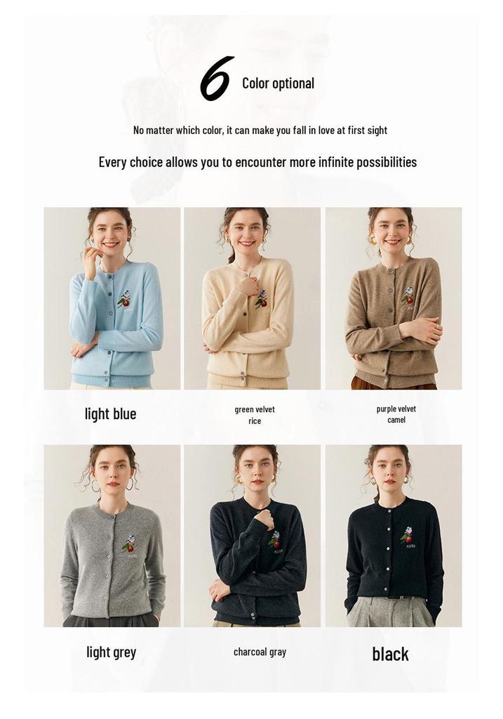 Women's Cashmere Round-Neck Sweater Cardigan - Loose, Cozy Autumn/Winter Knitwear.