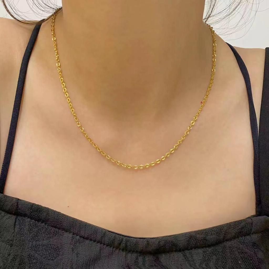24K Gold Electroplated Sunflower Titanium Steel Necklace with Starry Beads and M-Clasp Design