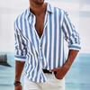 Uomo Indossa Elegante Classico Moda Tinta Unita Camicia Uomo Manica Lunga Strisce Blu Stampata Camicia Sociale Lusso