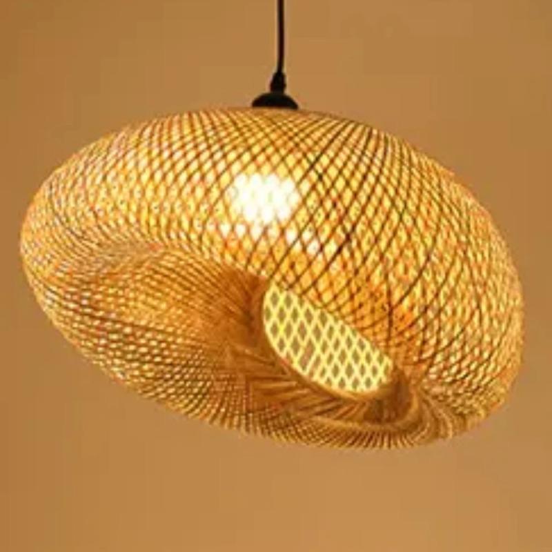 Natural Led Rattan Bamboo Light Fixtures Chinese Style Pendant Light for Home Kitchen Bedroom Decorative Hanging Lampshade