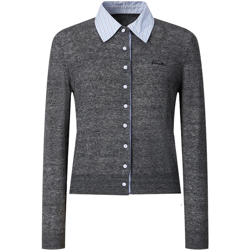 ANNA COU Women s Spliced Stripe Wool Cardigan XS