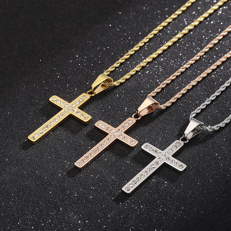 Módní náhrdelník s přívěskem se zirkonovým křížem Muži Ženy Šperky na boky z nerezové oceli