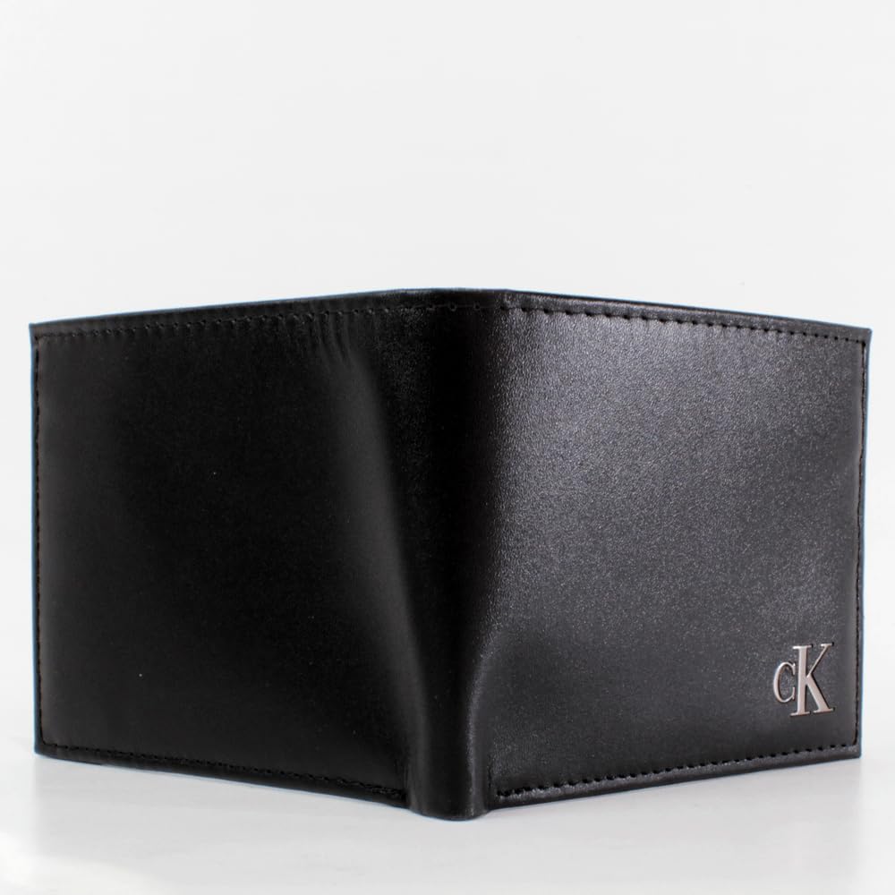 wallet with coin genuine ck logo coin pocket and 31KJ130003 [Calvin Klein] Bi-fold purse, leather, plate, wallet, men's women's, (BLACK) [Used]