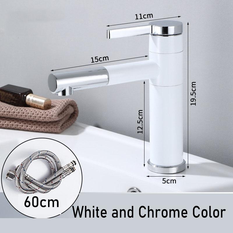 Bathroom Basin Faucets Black Sink Faucets Hot Cold Water Mixer Crane White Deck Mounted 360° Rotating Universal Water Taps Gray