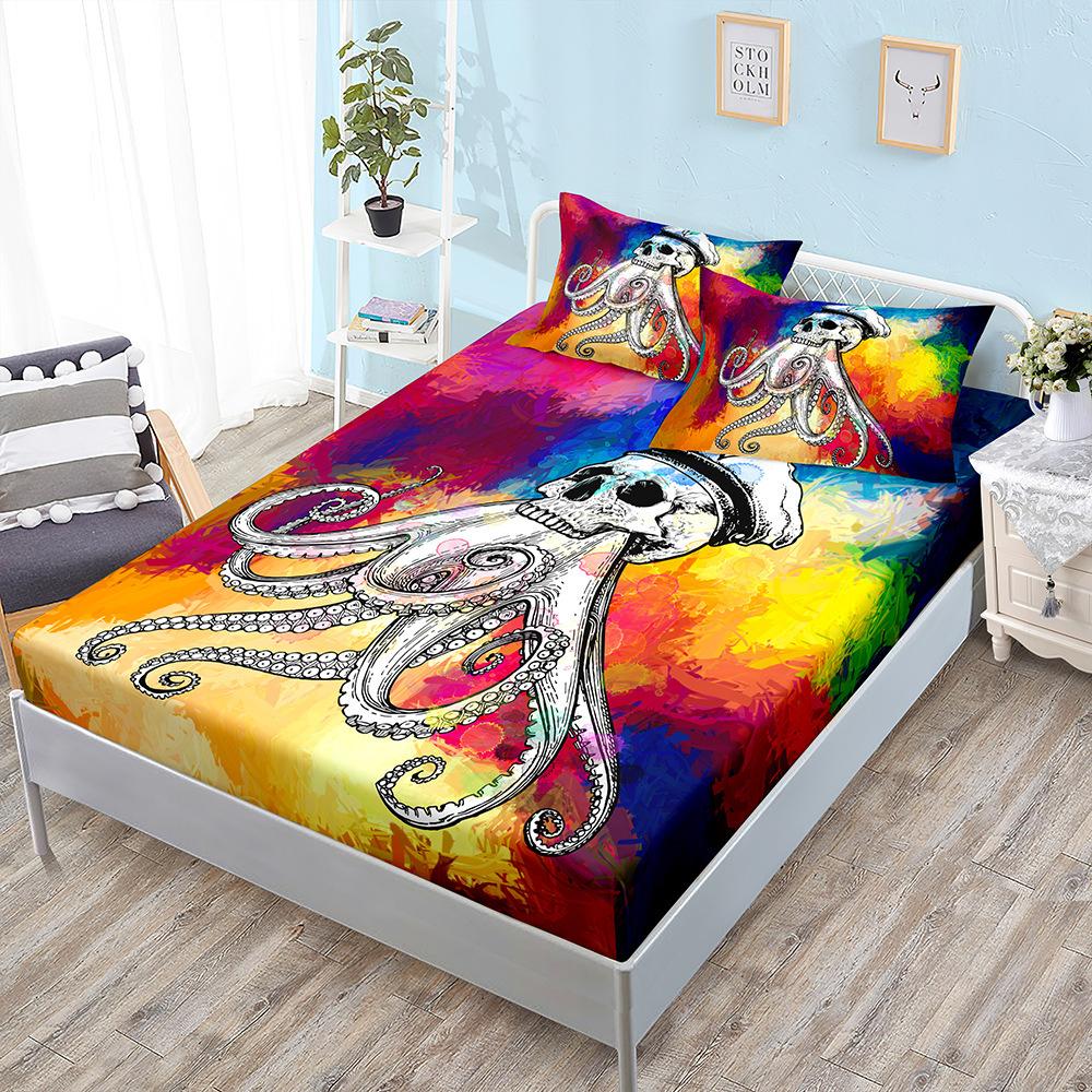 Skull Black Sheet Three-Piece Bedspread Pillowcase Kit Mattress Protective Cover