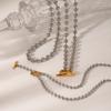 Round Bead Chain OT Clasp Pendant Necklace for Women, Niche High-end Titanium Steel Sweater Chain, Fade-resistant