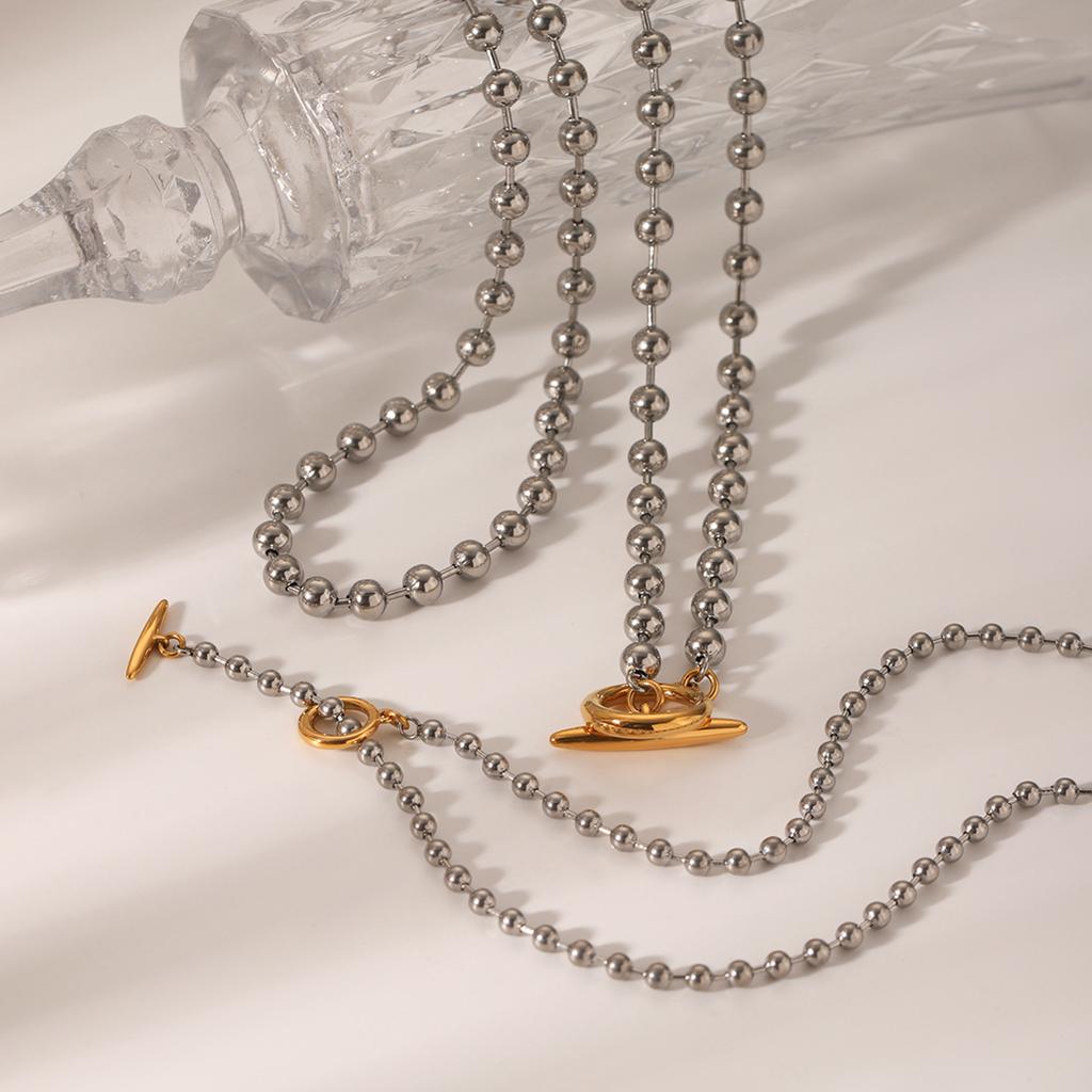 Runde Perlenkette mit OT-Verschluss Anhänger Halskette für Damen, Nischen-High-End Titanstahl Pulloverkette, Anlaufgeschützt