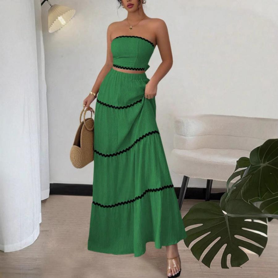 Nouvelle Robe Longue Dentelle Élégante Décontractée Style Étranger Ensemble Deux Pièces Vacances d'Été