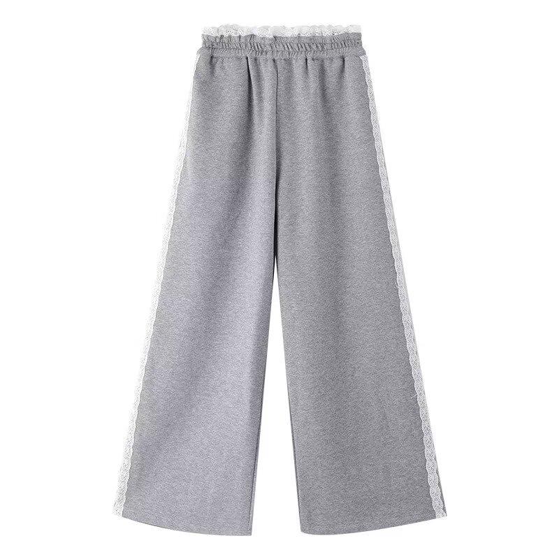 2024 Women's Trendy High Waist Wide-Leg Patchwork Lace Sweatpants
