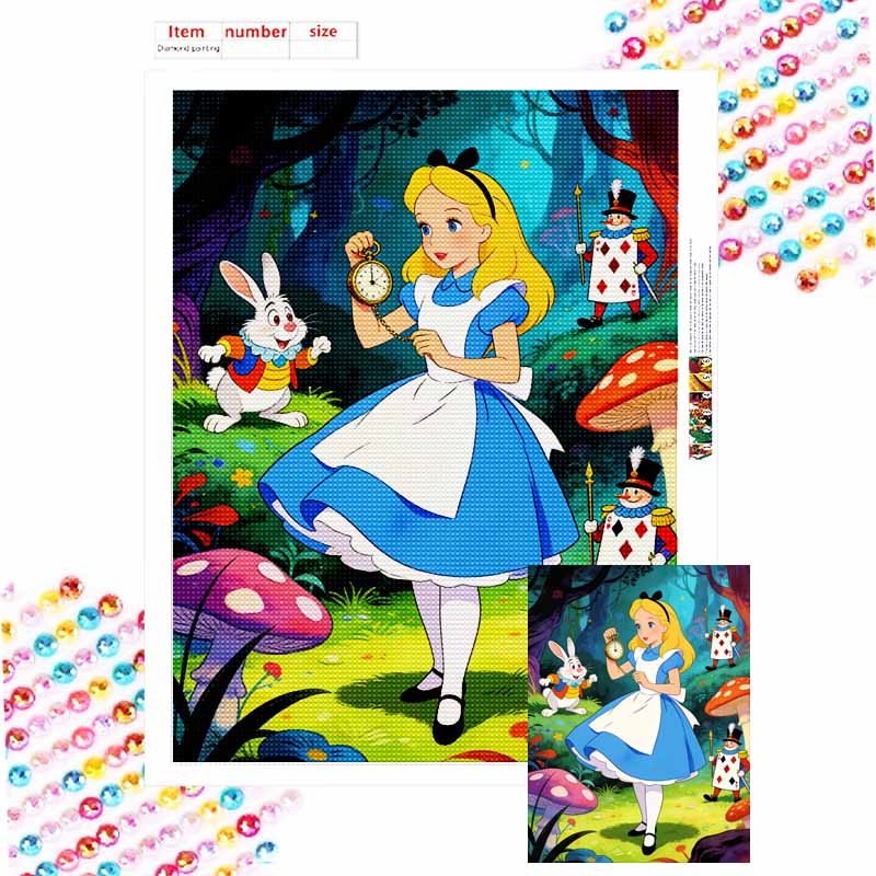 Disney Diamond Painting Kit Full Diamond Round Alice Wonderland Decor Home Decor Craft Gift