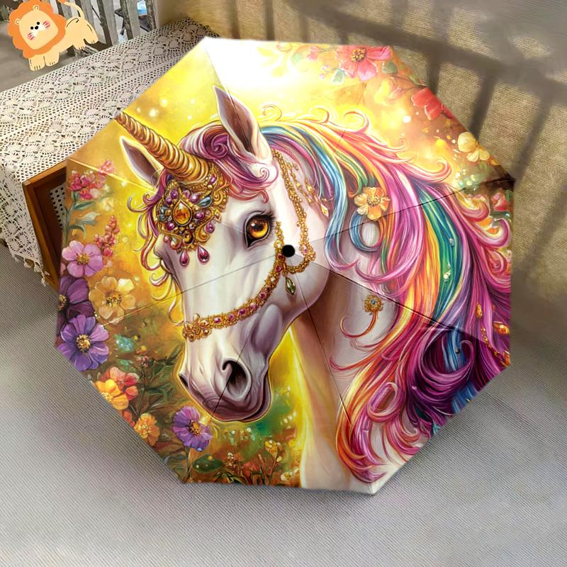 1 PC Automatic Folding Umbrella - Unicorn Fantasy Pattern, Portable & Foldable Design with 8 Ribs, Christmas Birthday Gifts