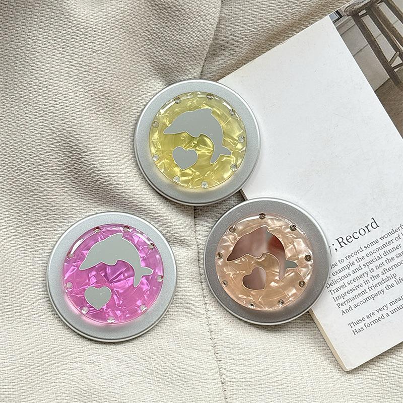 Rhinestone Dolphin Heart Mirror Magnetic Phone Holder - Stylish Desktop Accessory for Women