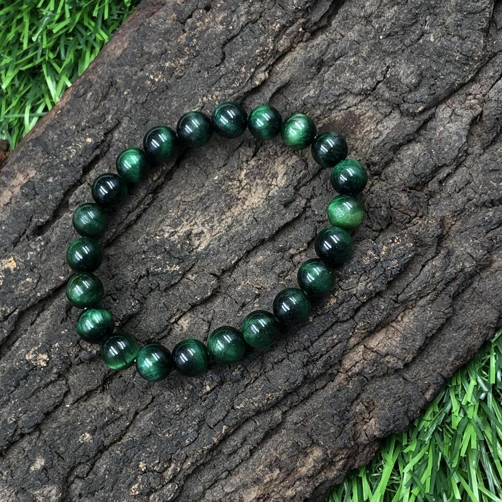Bracelet extensible 7,5" en perles rondes d'œil de tigre étoilé vert naturel 8 mm Pour cadeau d'anniversaire Pour femme/mari RBB-58