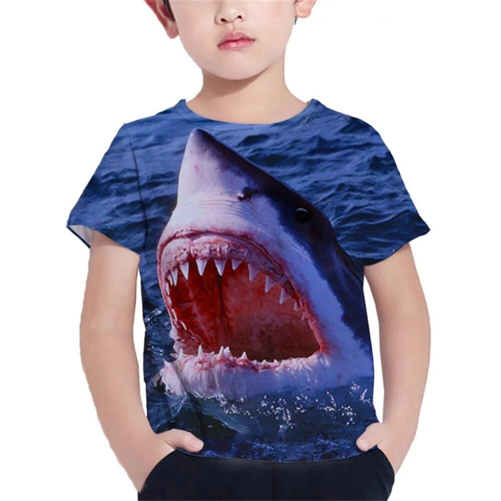 Shark Tshirt Kids Clothes Summer Animals Blue Sea T-Shirt For Boy Tee Shirt Children Top 2026 Short Sleeve 3d Print Girls Tees
