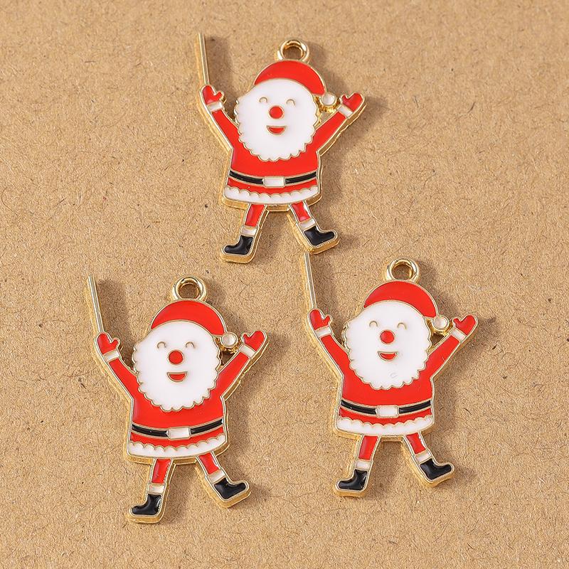 10pcs Enamel Christmas Tree Snowman Pendant Charms for Jewelry Making Christmas Earrings Necklaces DIY Accessories Supplies