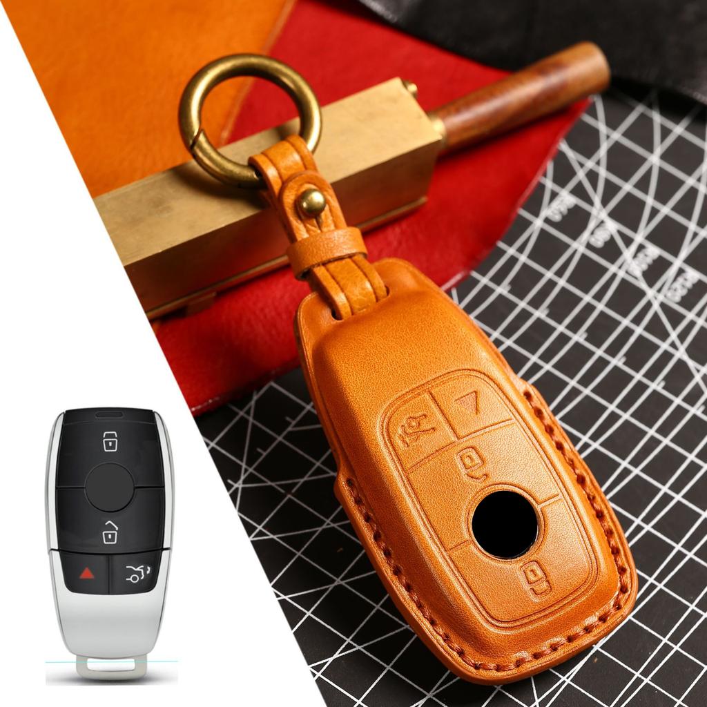Leather Car Remote Key Cover Case Holder Shell Protector Fob For Mercedes Benz A B C E S Class S400L CLA CLS GLC GLE GLS EQE EQS
