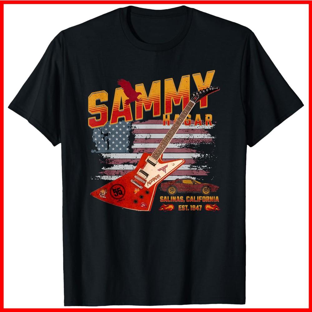 Sammy Red Guitar Rock Both Worlds VH Tour Concert Black Cotton T-Shirt Unisex T-Shirt XL