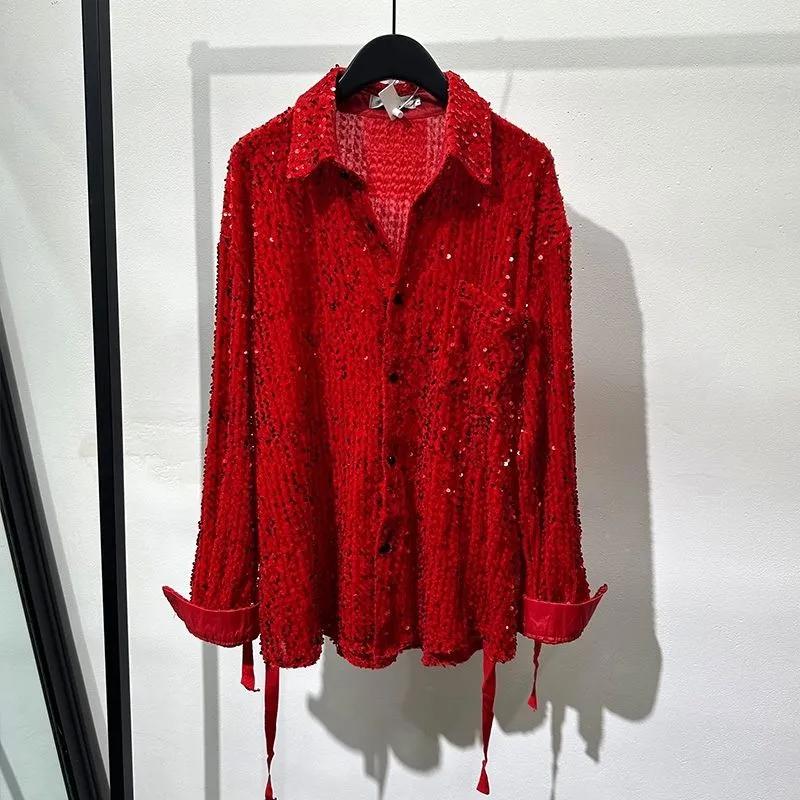 New Men s Long-sleeved Shirts Trendy Loose Handsome 2026 Spring Autumn M красный