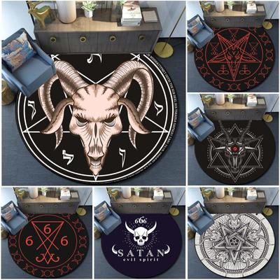 Cráneo Cabra Satánica Pentagrama Invertido Ala Demonio Versión Área Alfombra-Decoración de Cabra Satánica Cabra Satánica-Alfombras Satánicas Alfombra Satán
