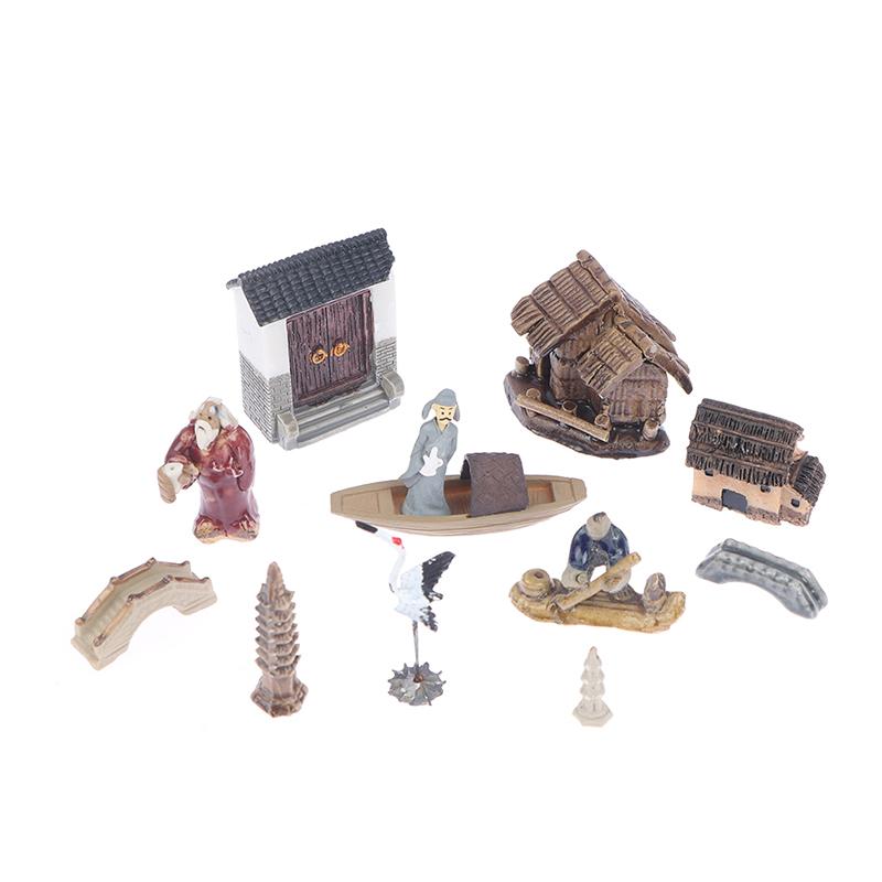 Mini Miniaturfarbkeramik Chinesische Klassische Figur Steingarten Bonsai Hütte Keramikfigur Aquarium Landschaft Handwerk Ornamente