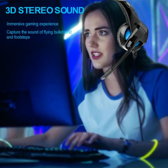 Gaming Headset Surround Sound Controllable Volume Game Headphone with Noise Canceling Microphone