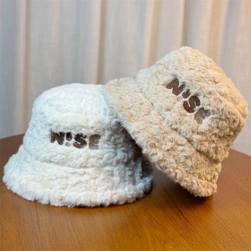 Neuer Plüsch Fischerhut für Damen im Winter Verdickt und warm Großer Kopfumfang Winter Koreanischer Stil Ins Trendig Buchstaben Vielseitiger Bucket Hat