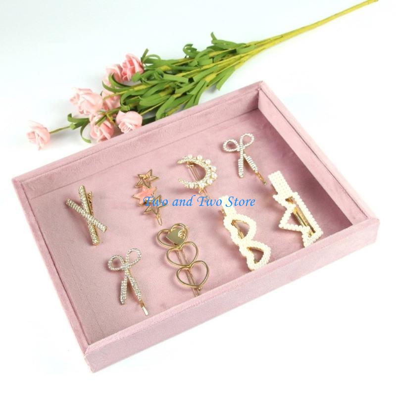 HX6F Jewelry Stand Velvets Fabric Material Jewelry Display Tray for Rings Earrings