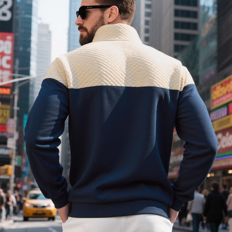 Lässiges Herren Sweatshirt mit Farbblockdesign, locker, übergroß, Stehkragen, Reißverschluss