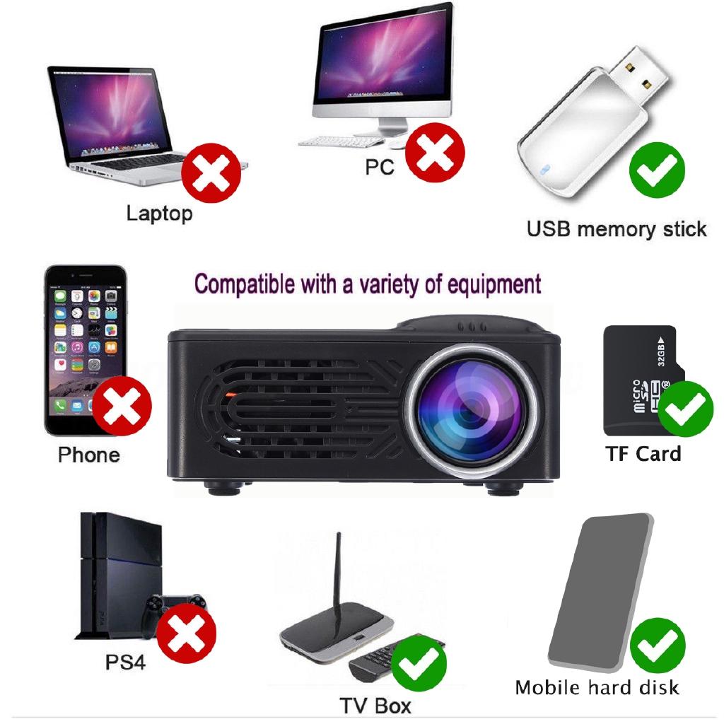 Black HD 1080P Mini Portable LED Video Projector Home Cinema USB SD HDMI Multimedia UK Plug NEW