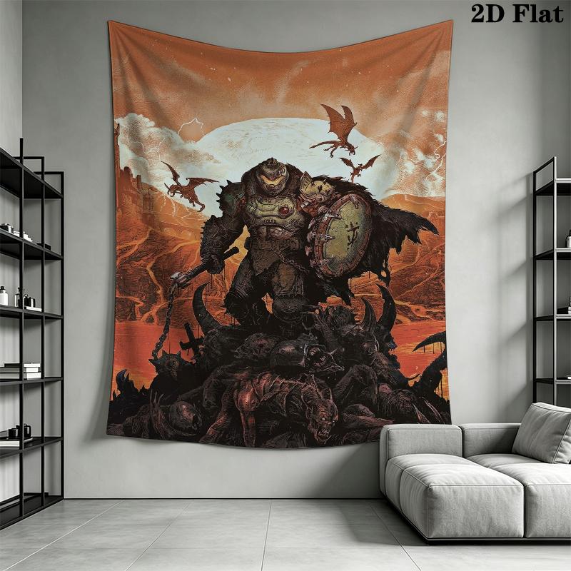 DOOM The Dark Ages Wall Tapestry Aesthetic Wall Hanging Printed Fabric Blanket Decorative Tapestries for Bedroom Living Room Home Decor