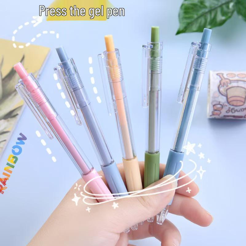 Morandi Color Push-Type Gel Pen - Simple Student Style, Black Sign Pen