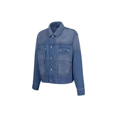 Li Ning Letter Print Polo Collar Long Sleeve Denim Jacket Unisex Jacket Blue AJDT069-3