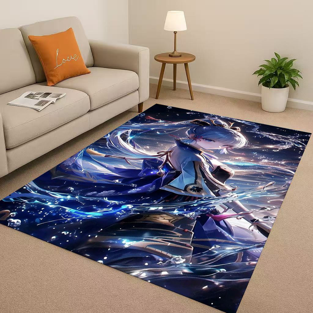 Game Genshin Impact Cartoon Living Room Non-Slip Area Rug Soft Carpet for Bedroom Playroom Sofa , Easy Clean Home Decor Doormat