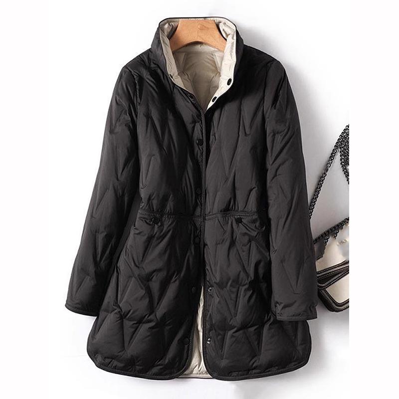 Autumn Winter Women Down Long Jacket Single Breasted Double Sided Puffer Coat