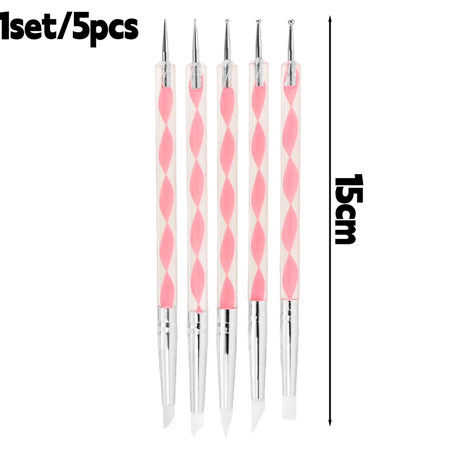 

5Pcs/set Double-end Nail Art Pencil Acrylic Silicone Point Flower Nail Pen Stainless Steel Dotting Tool Marbleizing Painting Pen