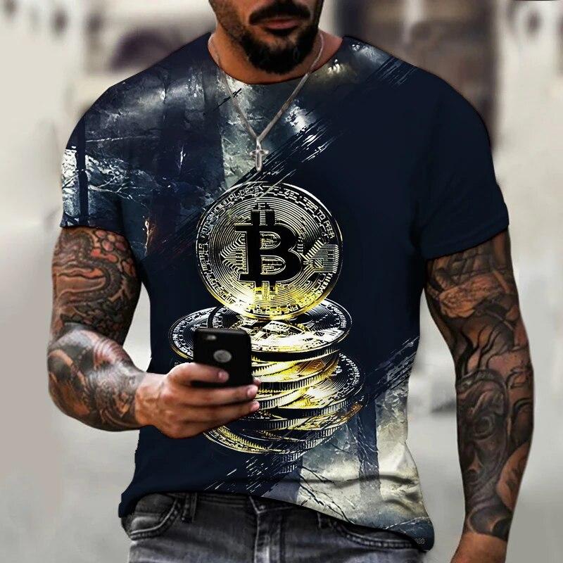 Men T-shirtSpring and Summer New Short-sleeved Bitcoin 3D Printed T-shirt Casual T-ShirtStreet Trend Oversized T-Shirt