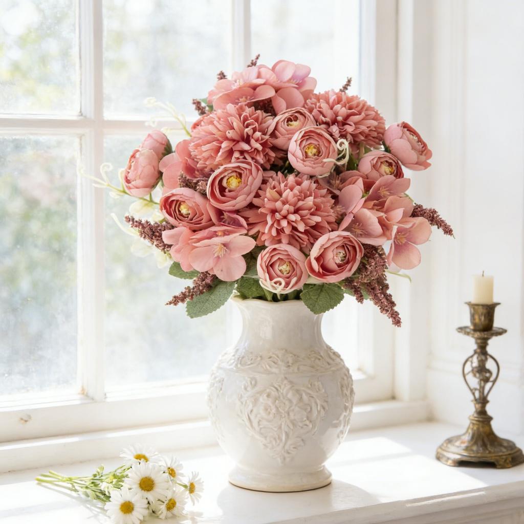 Artificial Hydrangea Flowers Scrapbook Silk Tea Rose Bud Vase Home Room Table Decor Wedding Bridal Bouquet DIY Gifts Garden Yard
