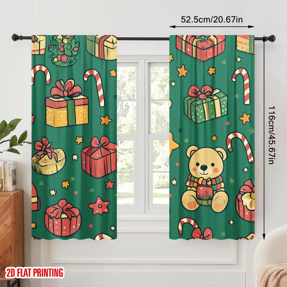 Plane Printing Curtains Christmas Bears Festive Gifts Versatile Polyester Without Rod Art Deco Curtain Set Of 2 Contemporary Made Washable