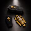 Folding Coffins Figurine 3D Printed with Skeleton Ornament, Miniature Articulated Statue, Gothic Window Decor Dark Desktop Decoration for Halloween