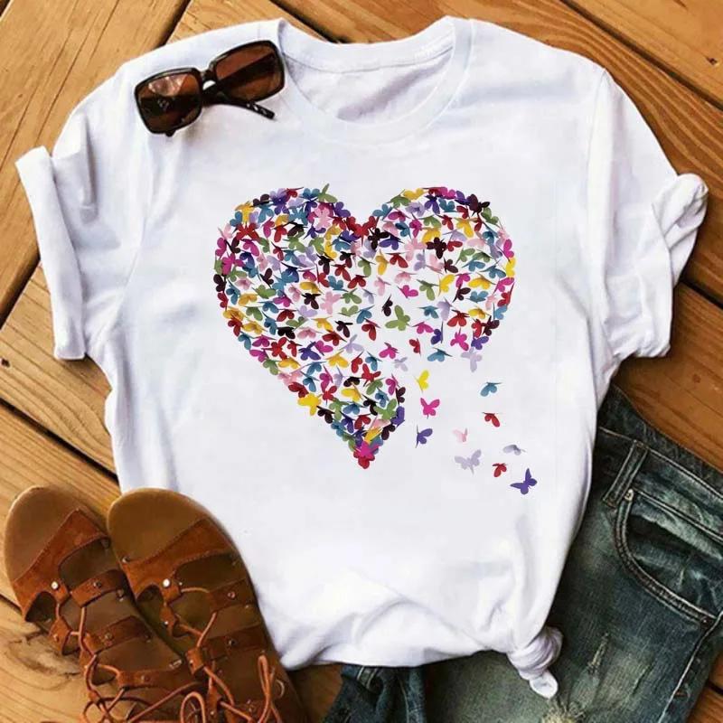 Butterfly Heart Printed T Shirt New Unisex Black T Shirt Harajuku Cute Graphic Tee Shirt Ladies Casual Female Tops Tee