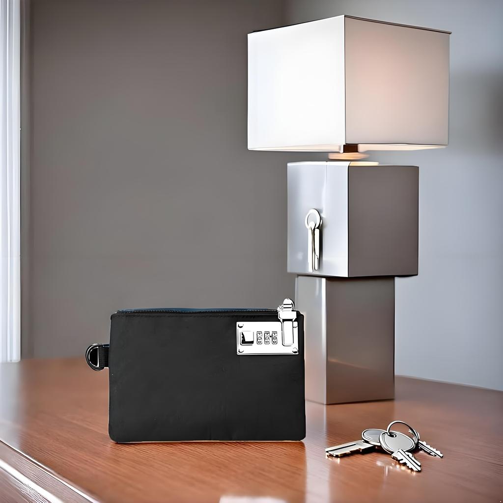 Heavy-Duty Lockable Security Pouch, 5x8 Inch Cash Bag for Money Jewelry Passports & Valuables, Durable Nylon Storage (Black)