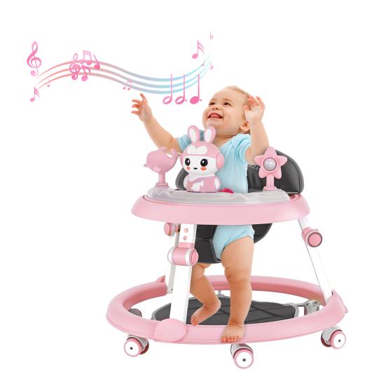 Foldable Baby Walker with Mute Wheels 7 Levels Height Adjustment Children Activity Walker Anti-Rollover Prevent Genu Varum Activity Center